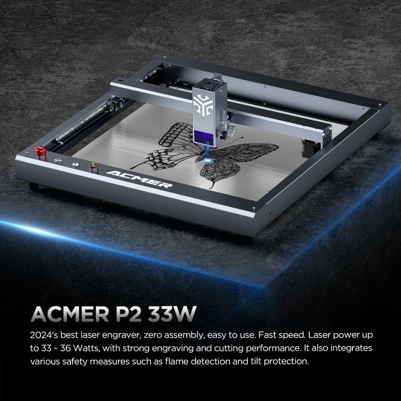 ACMER P2 33W Laser Engraver Τεχνουργός, ξύλινος γραφείου laser engraver και κόπτης υψηλή ταχύτητα 30000mm/min