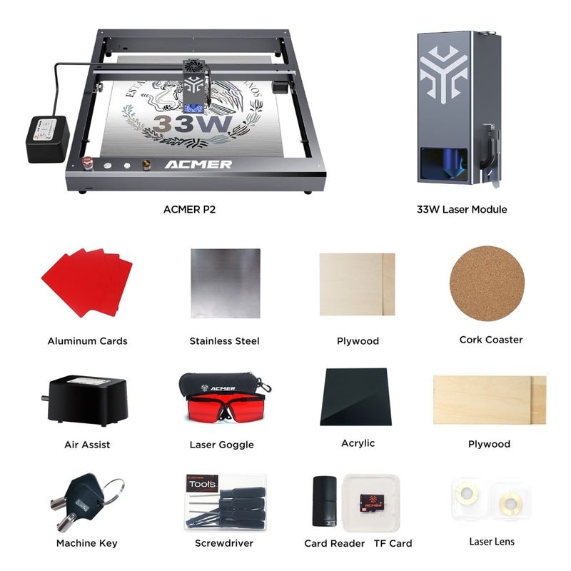 ACMER P2 33W Laser Engraver Τεχνουργός, ξύλινος γραφείου laser engraver και κόπτης υψηλή ταχύτητα 30000mm/min
