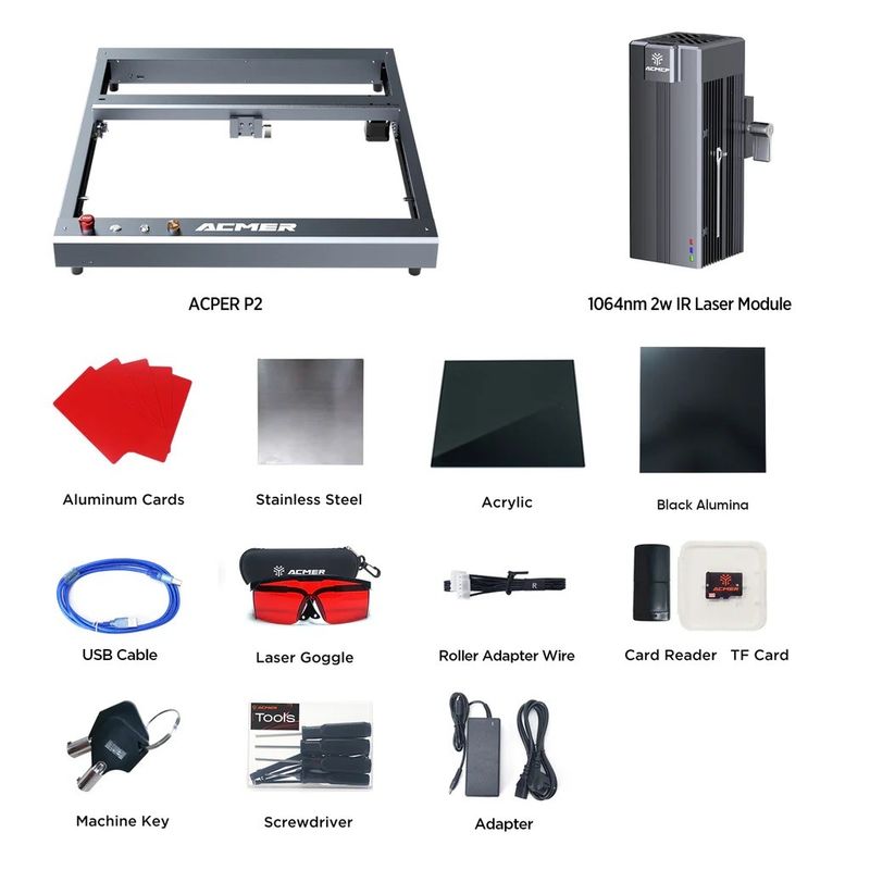 Η ACMER P2 IR 2w Fiber Laser Engraver για την επιγραφή μετάλλων FCC/CE/RoHS/FDA πιστοποιημένη