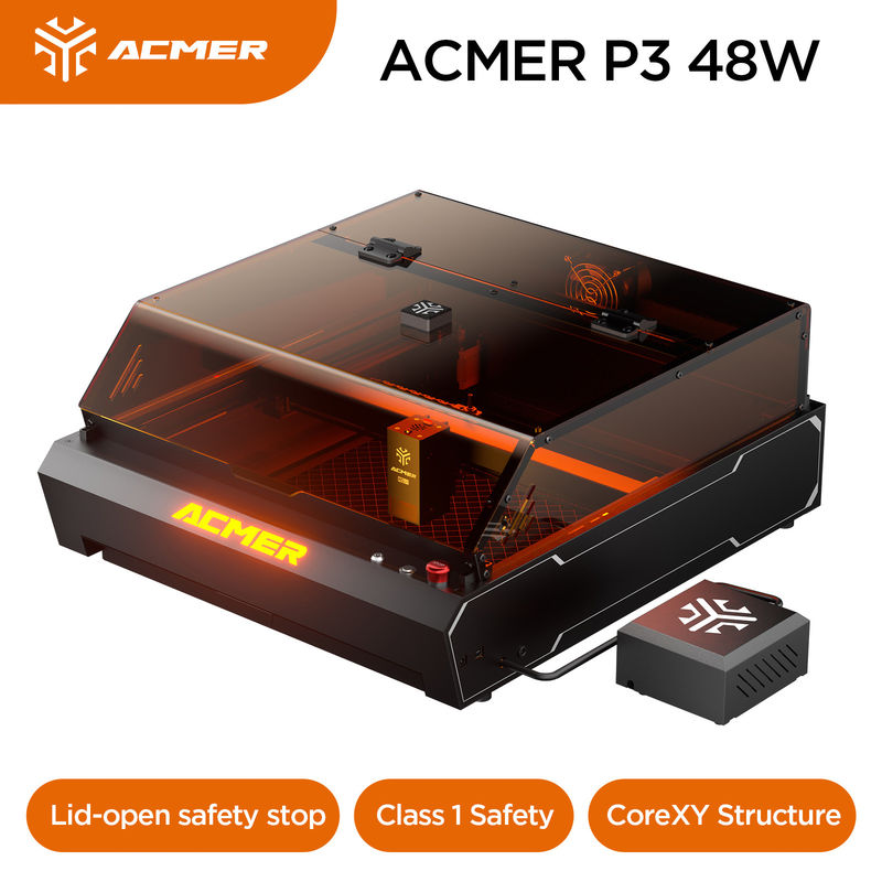 ACMER P3 48W Laser Graver, 0,01mm ακριβής διακόπτης λέιζερ διόδων για ξύλο μετάλλων και κάποια σκούρα αδιαφανή ακρυλικό