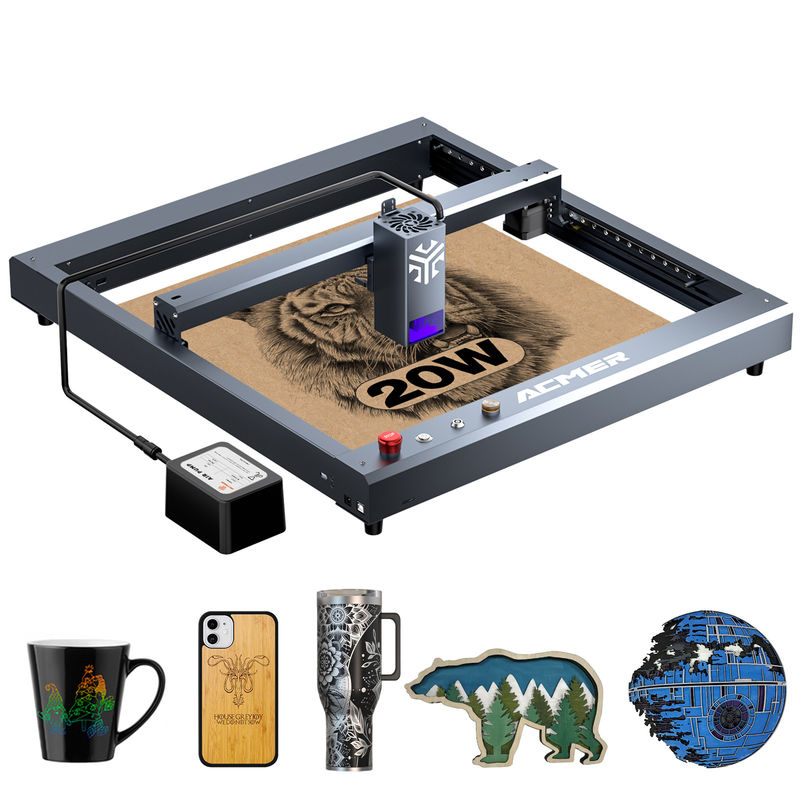 Η ACMER P2-20W Laser Engraver Machine για Tumblers, 130W Laser Cutting Machine με προστασία από το κουμπί έκτακτης ανάγκης.