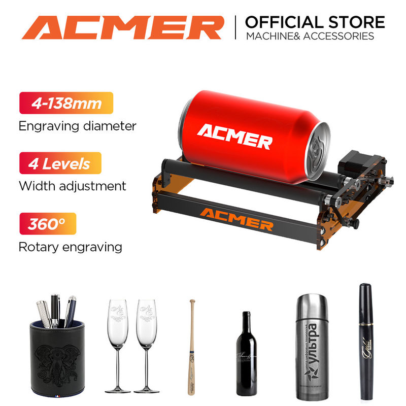 ACMER M2 Laser Rotary Roller υποστηρίζει την χαραγή κυλινδρικών αντικειμένων γυάλινα μπουκάλια